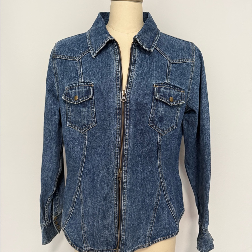 Denim Two-Way Zipper Western Shacket